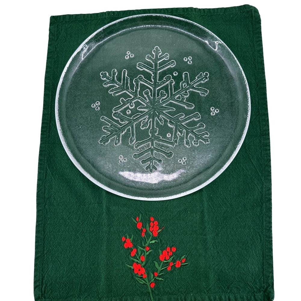 13 inches Clear Glass Snowflake Serving Plate Holiday Decor Christmas Dinnerware